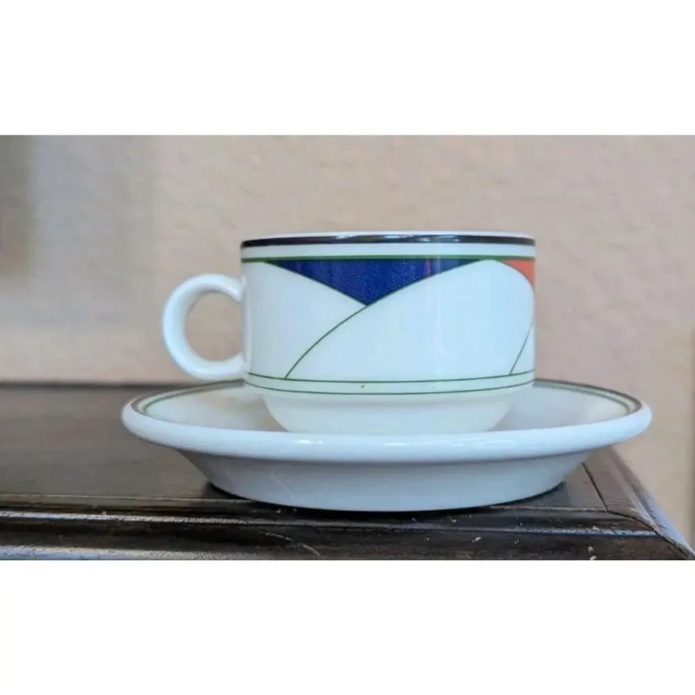 Villeroy & Boch Trio Demitasse Cup Saucer Set Memphis Art Deco Postmodern